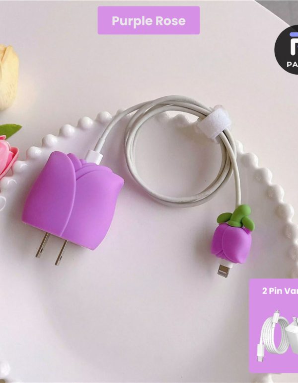 2 Pin Protector - 4 in 1 iphone charger and cable cover - Purple Rose