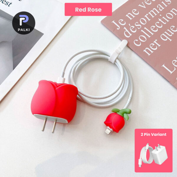 2 Pin Protector - 4 in 1 iphone charger and cable cover - Red Rose