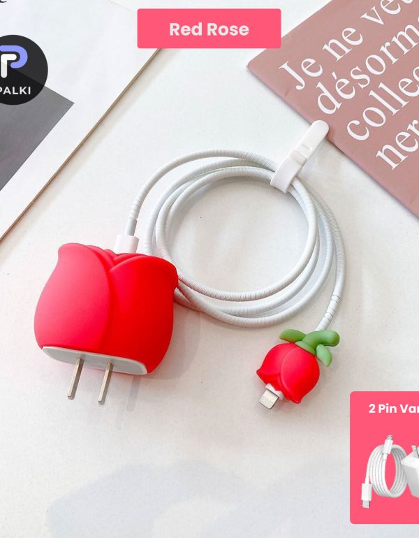 2 Pin Protector - 4 in 1 iphone charger and cable cover - Red Rose