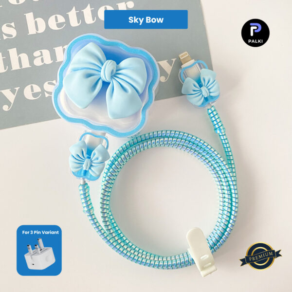 3 Pin Premium - iPhone 20W Charger Cover 5 Piece Set - Sky Bow