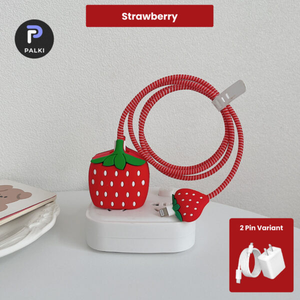 2 Pin Protector - 4 in 1 iphone charger and cable cover - Strawberry