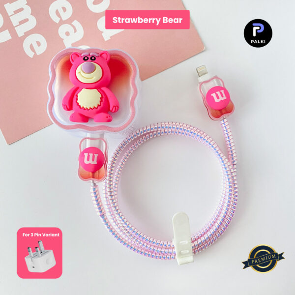 3 Pin Premium - iPhone 20W Charger Cover 5 Piece Set - Strawberry Bear