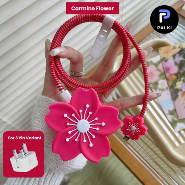 3 pin Protector - iphone 20 Watts charger and cable protector - Carmine Flower