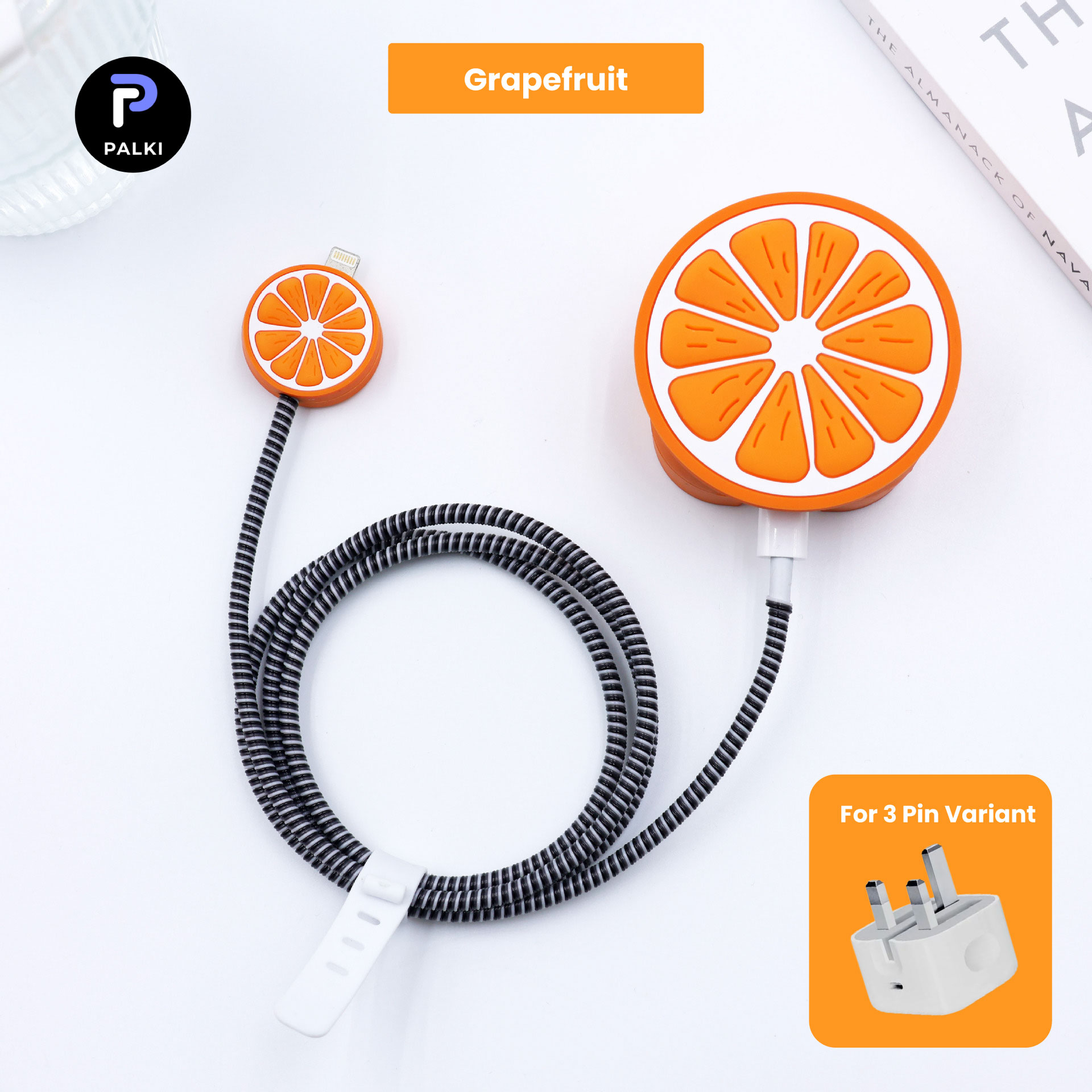 grapefruit 3 pin Protector - iphone 20 Watts charger and cable protector - Grapefruit - Image 1