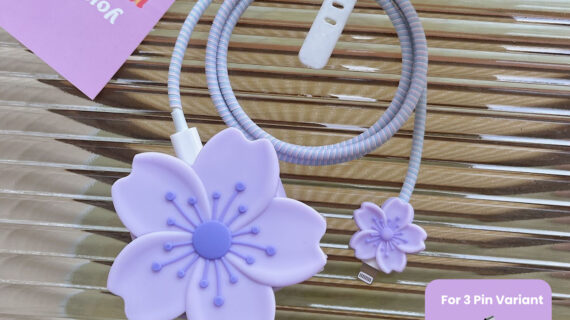 3 pin Protector - iphone 20 Watts charger and cable protector - Lavendar Flower