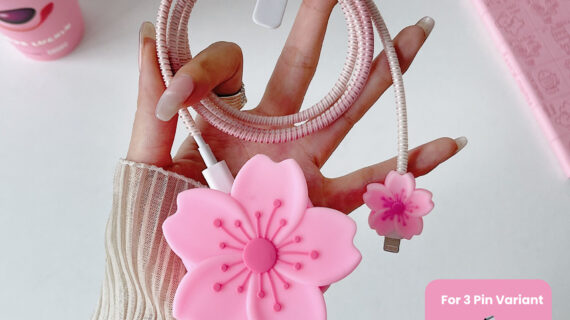 3 pin Protector - iphone 20 Watts charger and cable protector - Pink Flower
