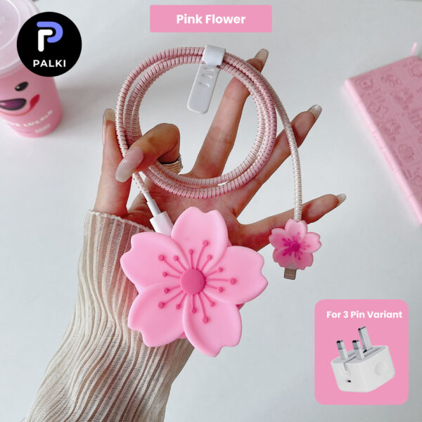 3 pin Protector - iphone 20 Watts charger and cable protector - Pink Flower