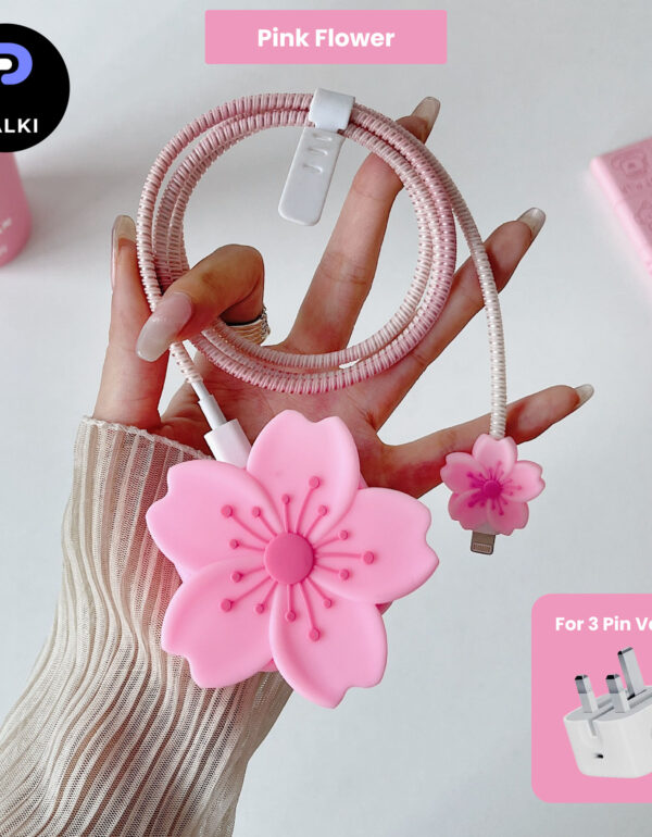 3 pin Protector - iphone 20 Watts charger and cable protector - Pink Flower