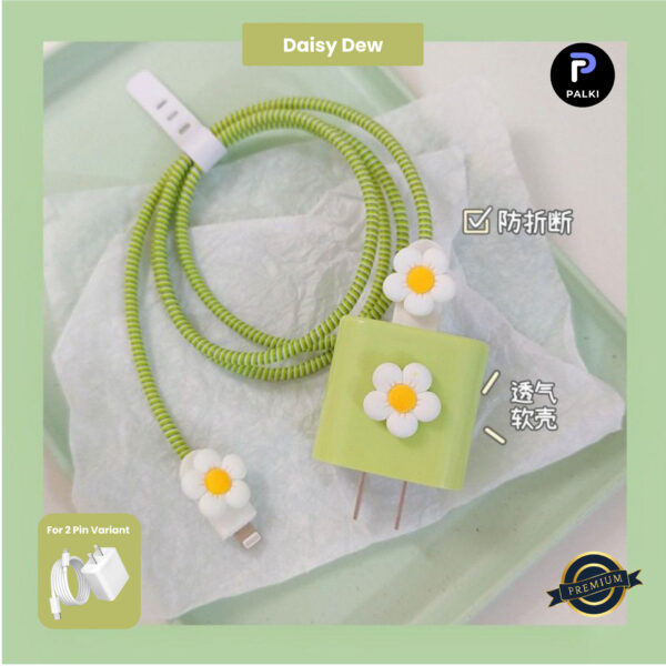 2 Pin Premium - iPhone Charger Cover 5 Piece Set - Daisy Dew
