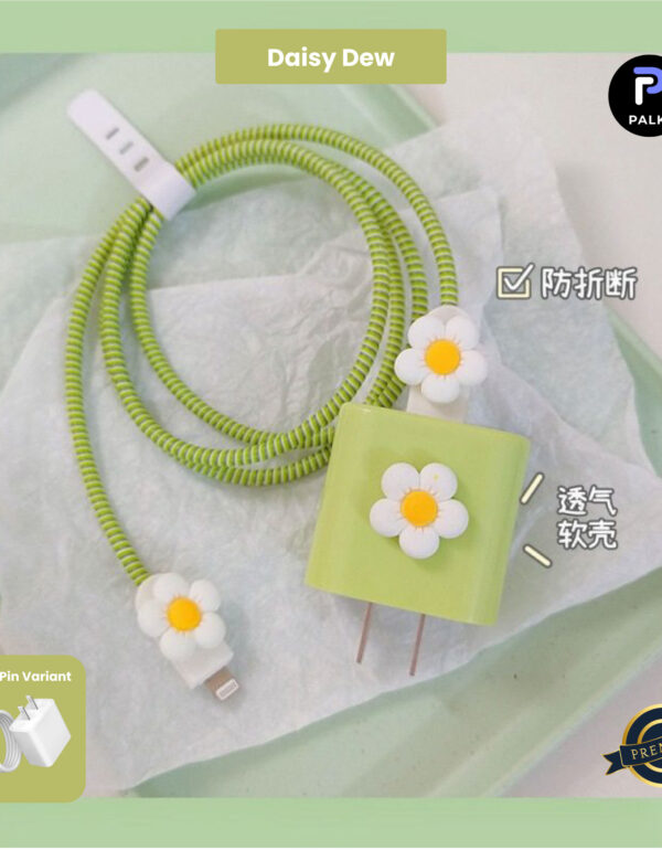 2 Pin Premium - iPhone Charger Cover 5 Piece Set - Daisy Dew