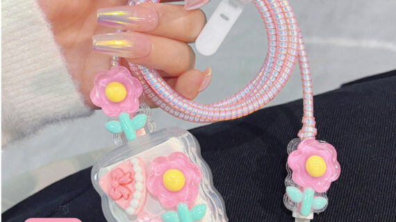 2 Pin Premium - iPhone Charger Cover 5 Piece Set - Garden Bloom