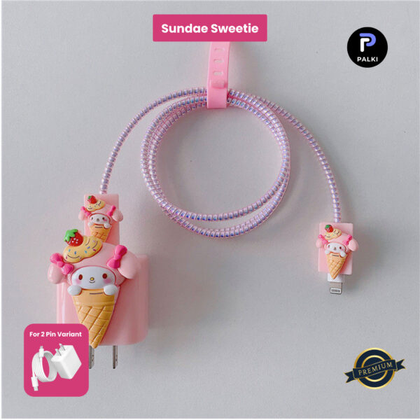 2 Pin Premium - iPhone Charger Cover 5 Piece Set - Sundae Sweetie