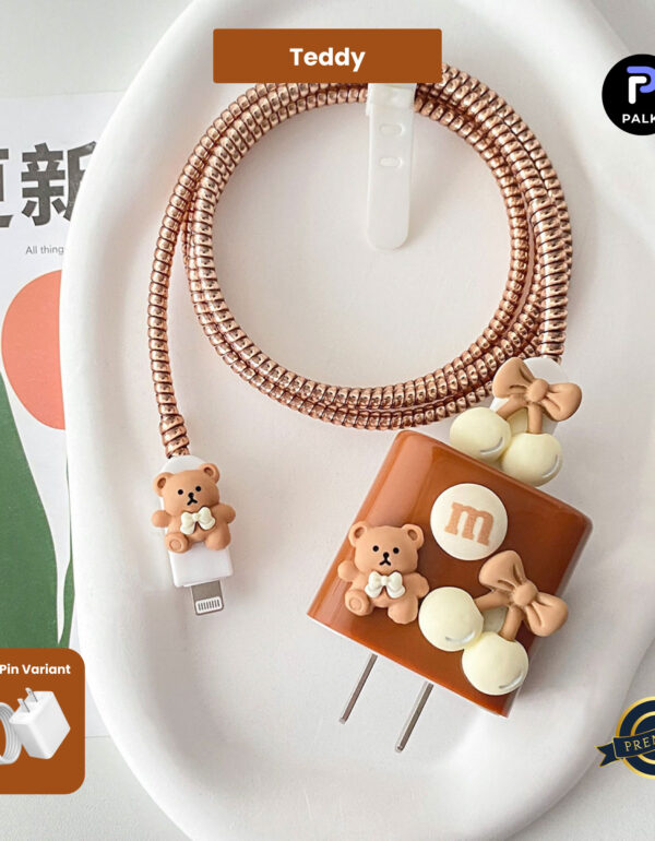 2 Pin Premium - iPhone Charger Cover 5 Piece Set - Teddy