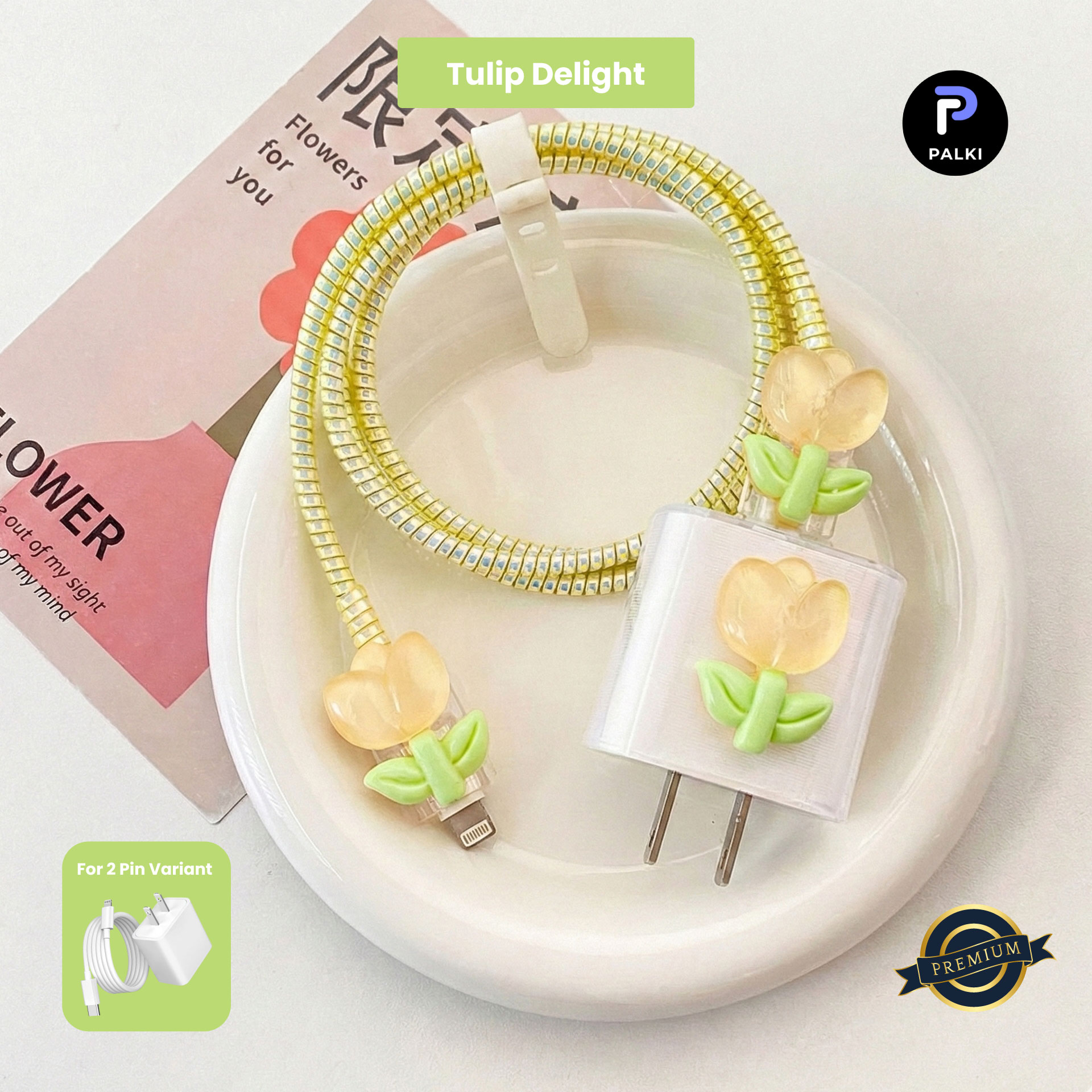 Tulip-Delight 2 Pin Premium - iPhone Charger Cover 5 Piece Set - Tulip Delight - Image 1