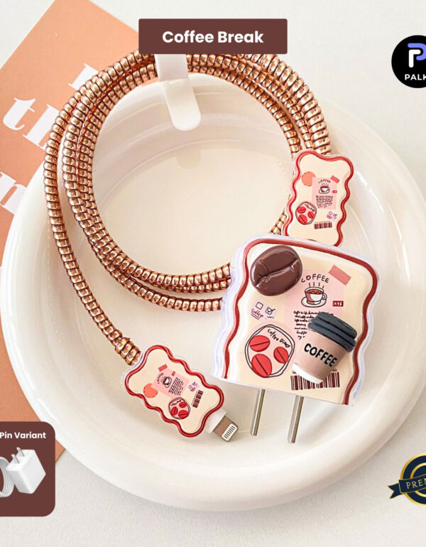 2 Pin Premium - iPhone Charger Cover 5 Piece Set - Coffee Break