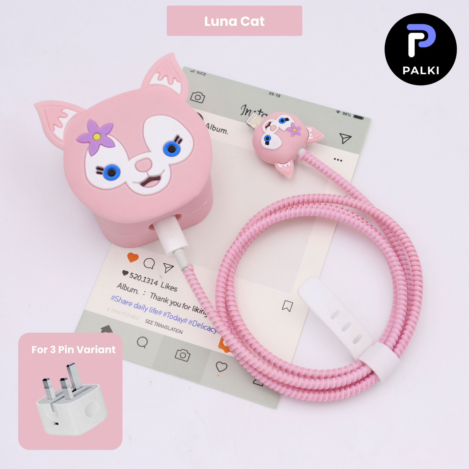 luna-cat 3 pin Protector - iphone 20 Watts charger and cable protector - Luna Cat - Image 1