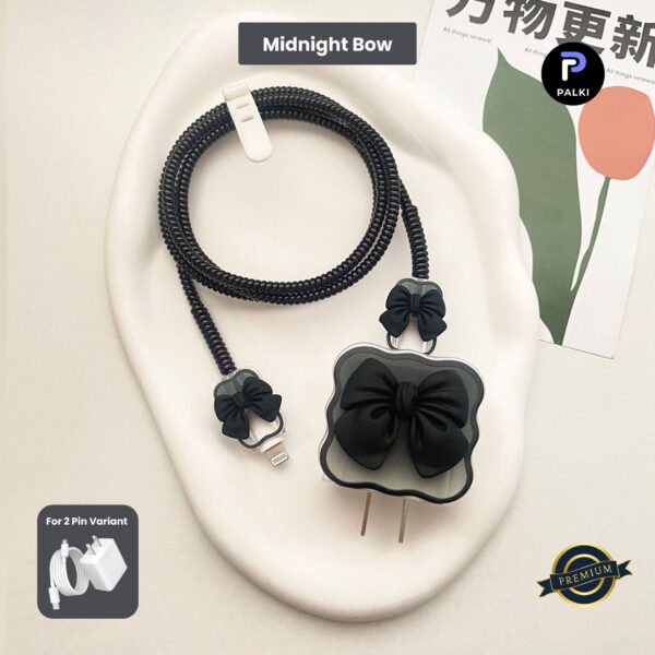 2 Pin Premium - iPhone Charger Cover 5 Piece Set - Midnight Bow