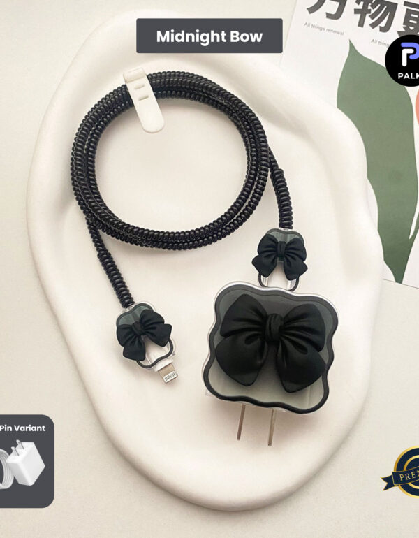 2 Pin Premium - iPhone Charger Cover 5 Piece Set - Midnight Bow