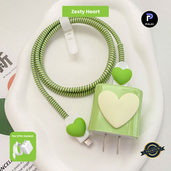 2 Pin Premium - iPhone Charger Cover 5 Piece Set - Zesty Heart