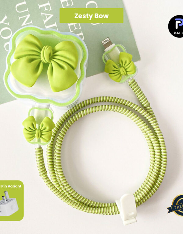 3 Pin Premium - iPhone Charger Cover 5 Piece Set - Zesty Bow