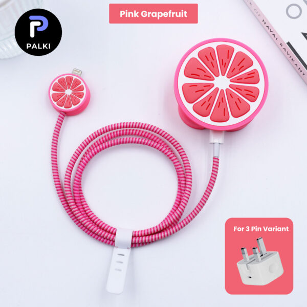 3 pin Protector - iphone 20 Watts charger and cable protector - Pink Grapefruit
