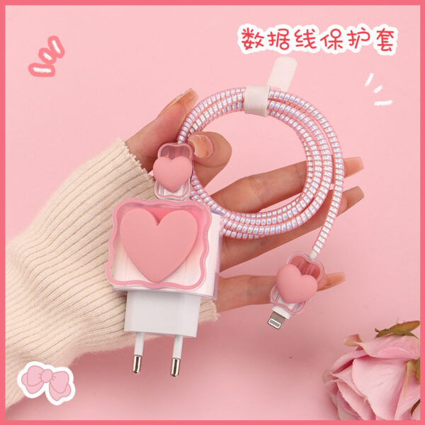 EU 2 pin 18/20W iphone charger protector set - Pastel Pink Heart