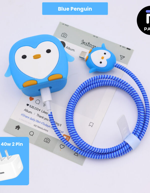 40W 2 Pin Protector - 40W iPhone charger and cable protector set - Blue Penguin