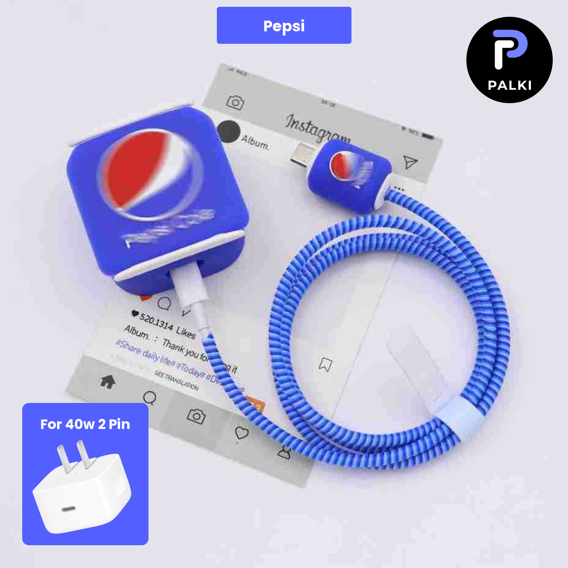 PG40W-08 40W 2 Pin Protector - 40W iPhone charger and cable protector set - Pepsi - Image 1