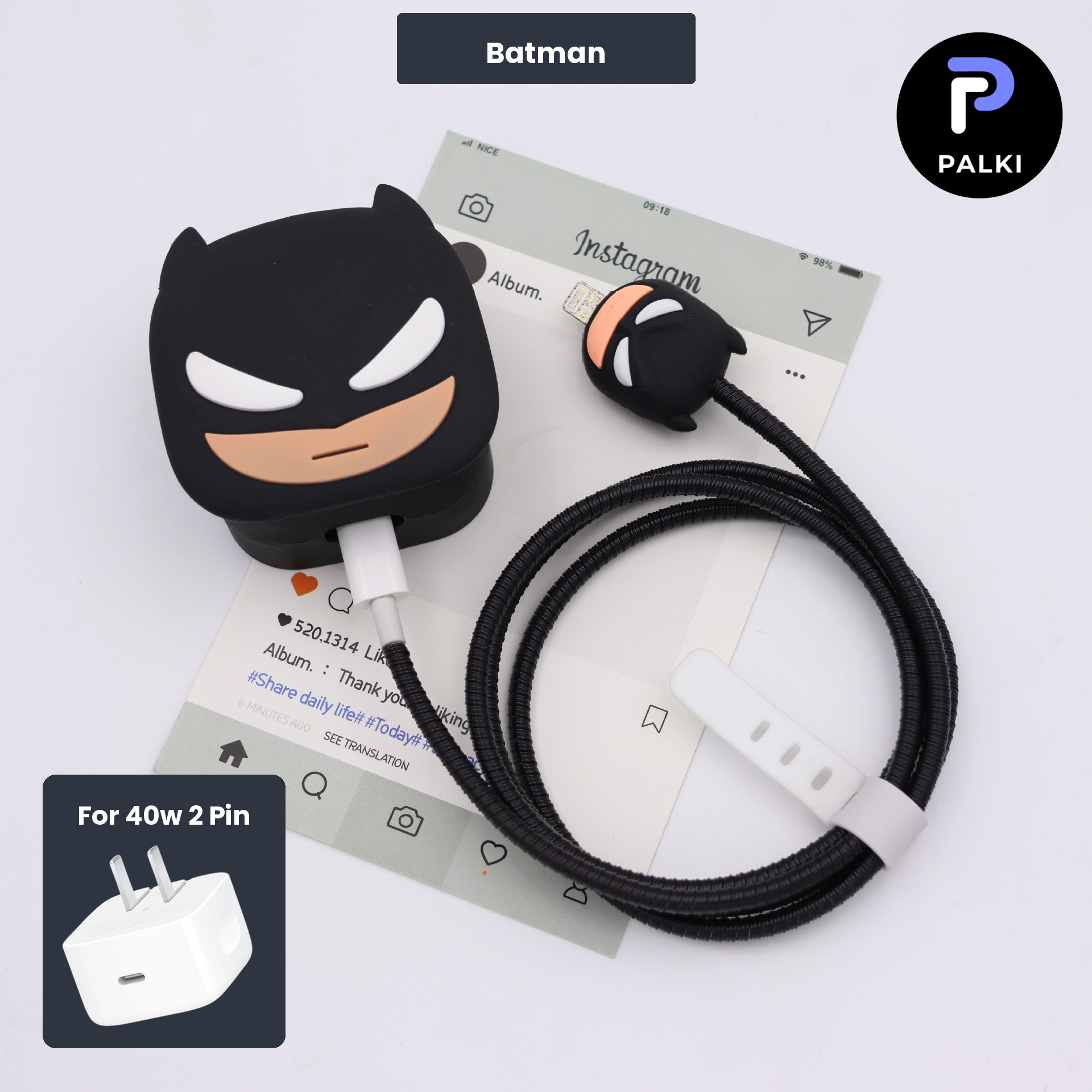 PG40W-09 40W 2 Pin Protector - 40W iPhone charger and cable protector set - Batman - Image 1