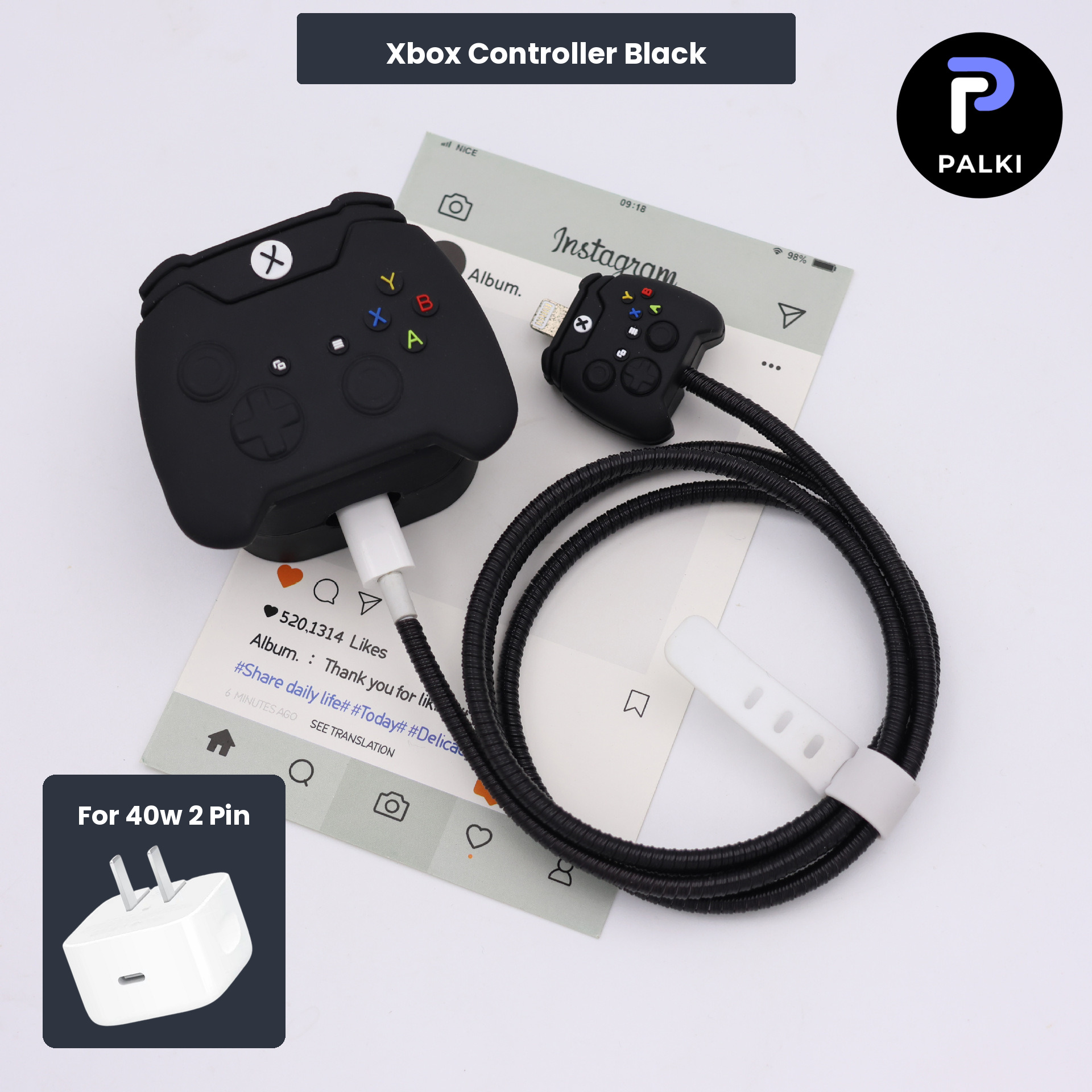 PG40W-13 40W 2 Pin Protector - 40W iPhone charger and cable protector set - Xbox Controller Black - Image 1