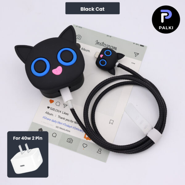 40W 2 Pin Protector - 40W iPhone charger and cable protector set - Black Cat
