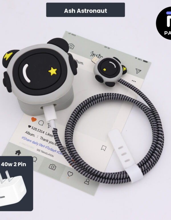 40W 2 Pin Protector - 40W iPhone charger and cable protector set - Ash Astronaut