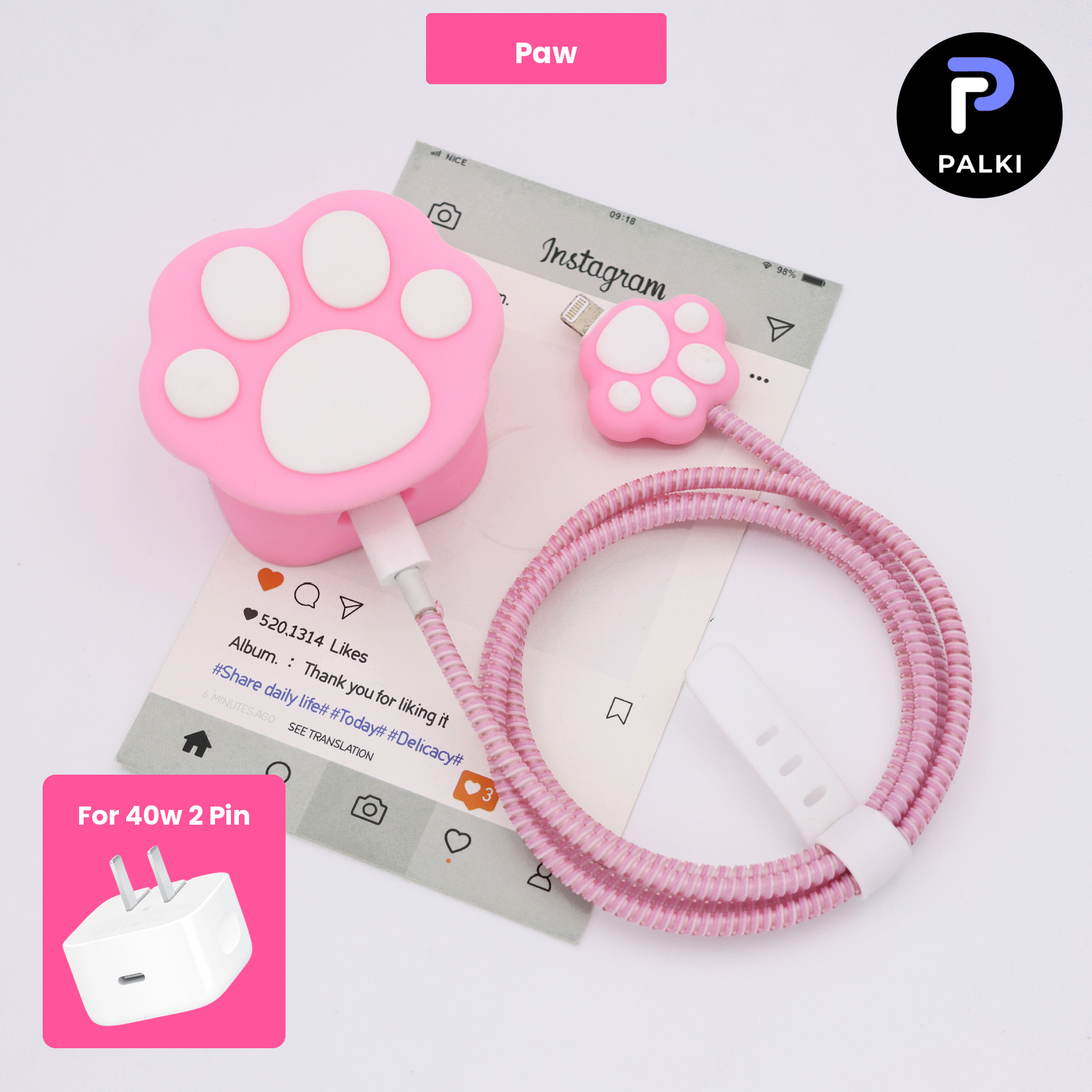 PG40W-29 40W 2 Pin Protector - 40W iPhone charger and cable protector set - Paw - Image 1