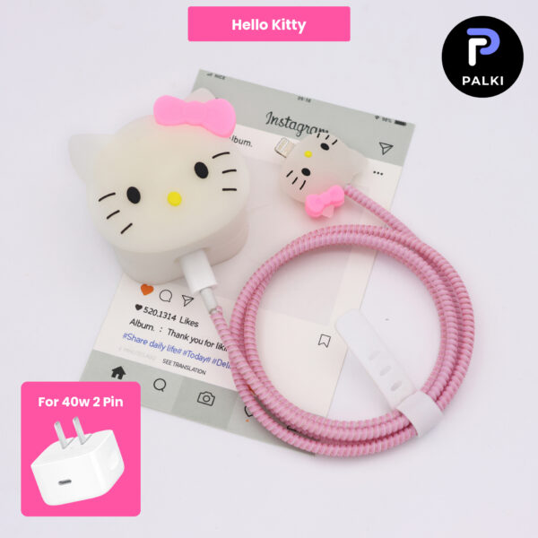 40W 2 Pin Protector - 40W iPhone charger and cable protector set - Hello Kitty