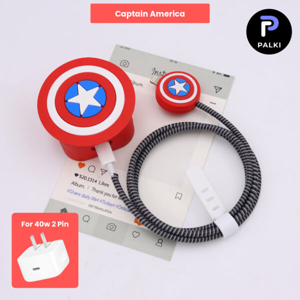 40W 2 Pin Protector - 40W iPhone charger and cable protector set - Captain America