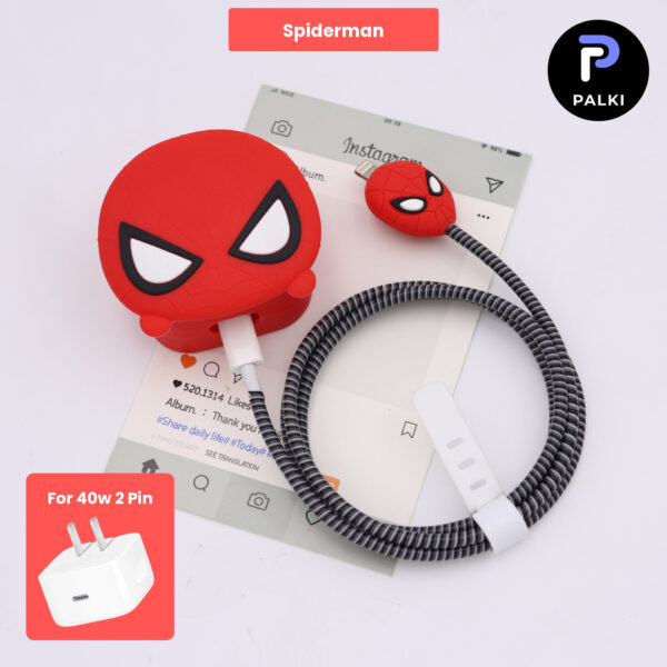 40W 2 Pin Protector - 40W iPhone charger and cable protector set - Spiderman