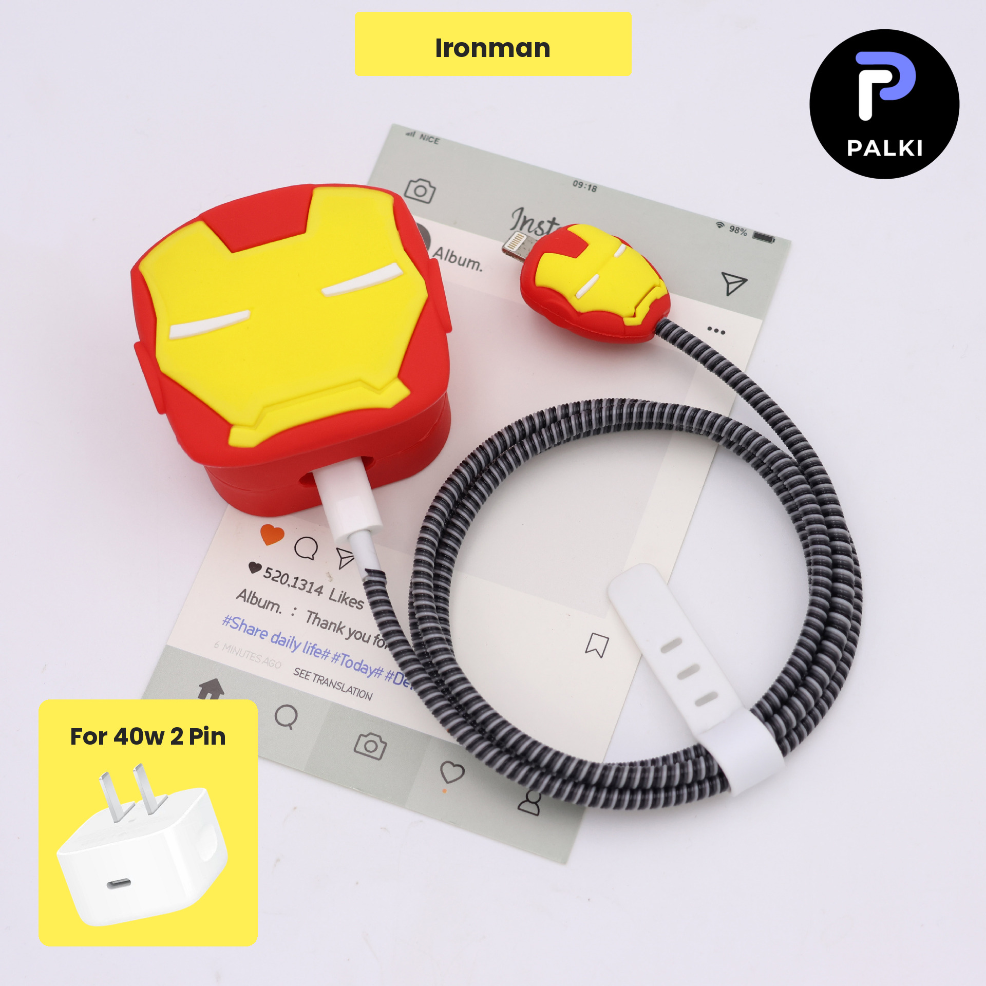 PG40W-43 40W 2 Pin Protector - 40W iPhone charger and cable protector set - Ironman - Image 1