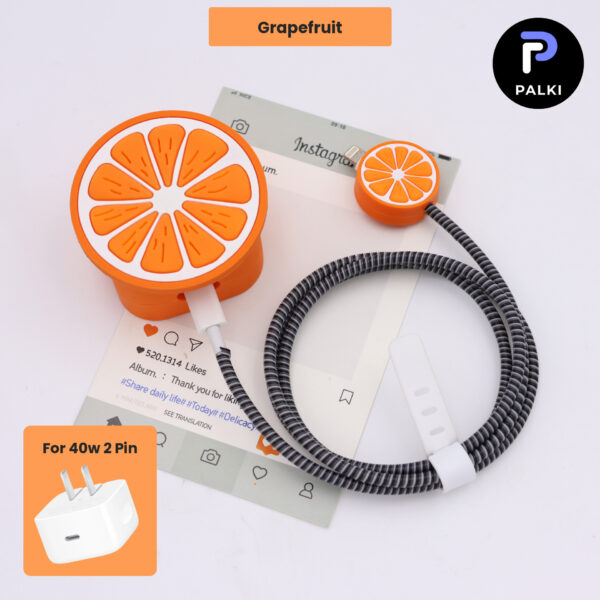 40W 2 Pin Protector - 40W iPhone charger and cable protector set - Grapefruit