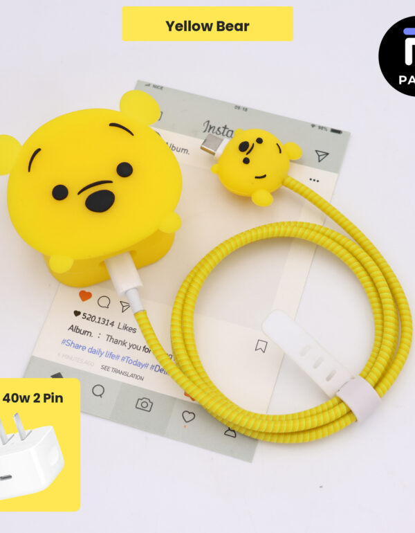40W 2 Pin Protector - 40W iPhone charger and cable protector set - Yellow Bear