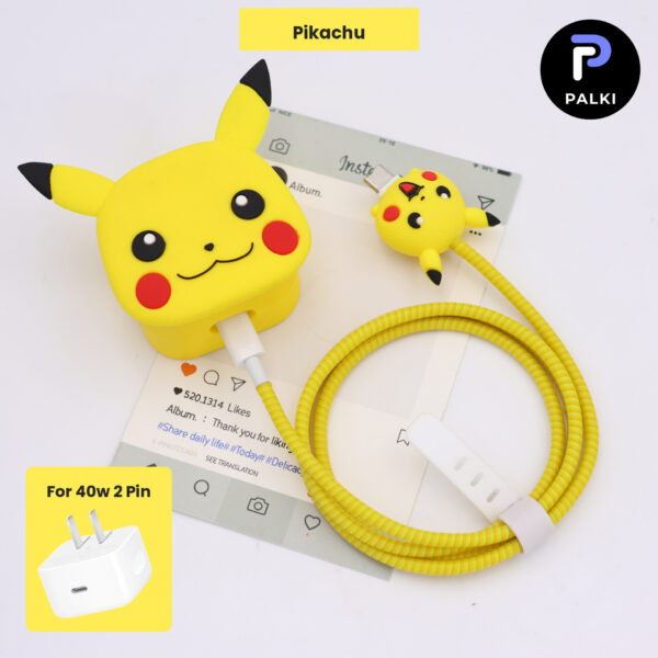 40W 2 Pin Protector - 40W iPhone charger and cable protector set - Pikachu