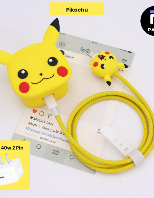 40W 2 Pin Protector - 40W iPhone charger and cable protector set - Pikachu