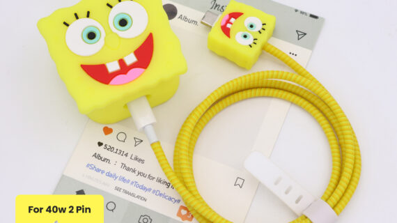 40W 2 Pin Protector - 40W iPhone charger and cable protector set - Spongebob
