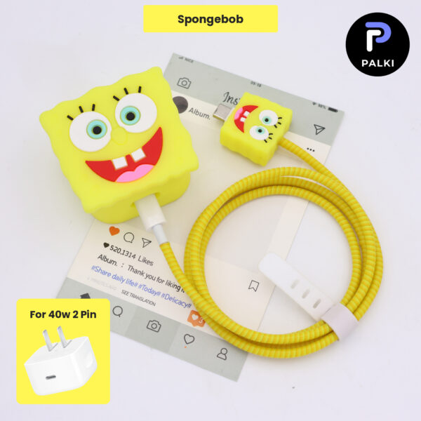 40W 2 Pin Protector - 40W iPhone charger and cable protector set - Spongebob