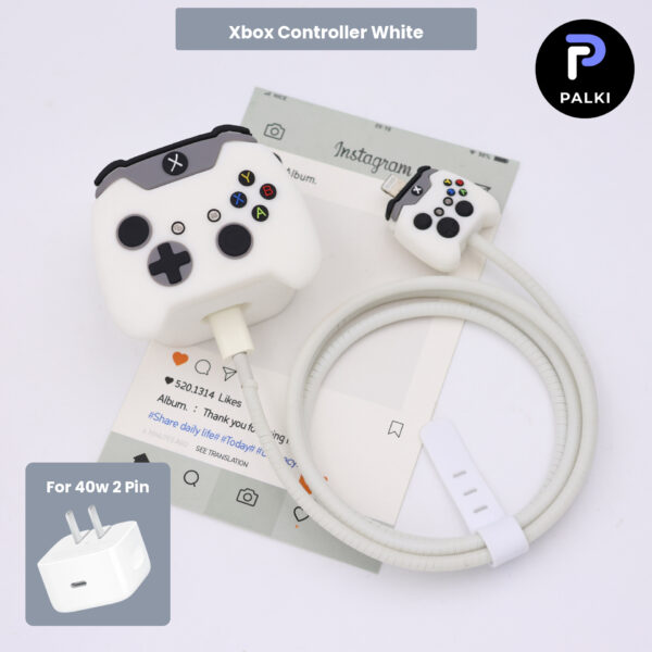 40W 2 Pin Protector - 40W iPhone charger and cable protector set - Xbox Controller White