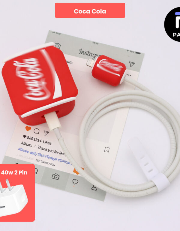 40W 2 Pin Protector - 40W iPhone charger and cable protector set - Coca Cola