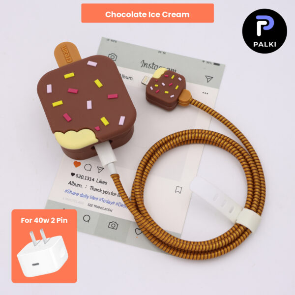 40W 2 Pin Protector - 40W iPhone charger and cable protector set - Chocolate Ice Cream