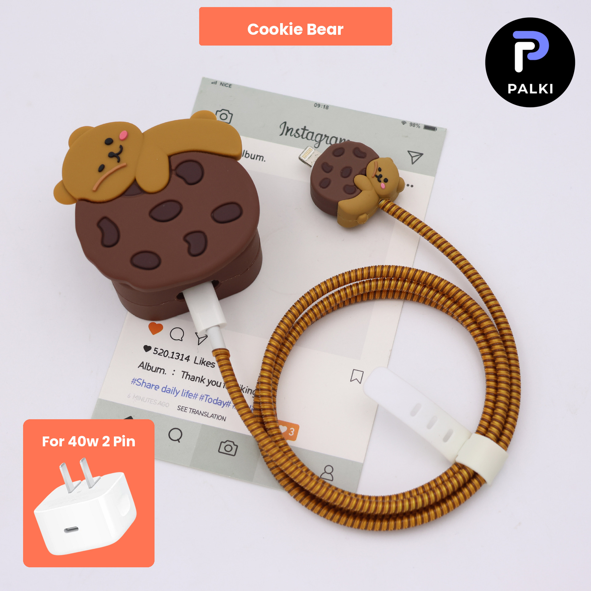 PG40W-86 40W 2 Pin Protector - 40W iPhone charger and cable protector set - Cookie Bear - Image 1