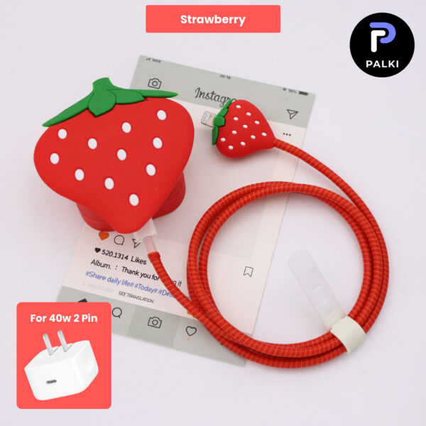 40W 2 Pin Protector - 40W iPhone charger and cable protector set - Strawberry