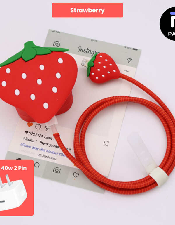 40W 2 Pin Protector - 40W iPhone charger and cable protector set - Strawberry