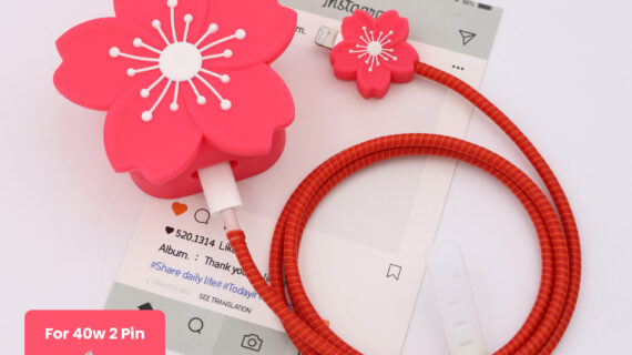 40W 2 Pin Protector - 40W iPhone charger and cable protector set - Carmine Flower